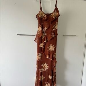 Floral Brown Maxi Dress ruffles western boho